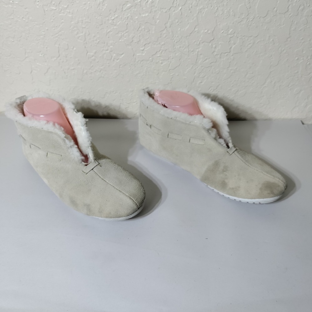 The Vermont Country Store Womens Suede Slipper Boots Tan Faux Fur Lined Size‎ 10